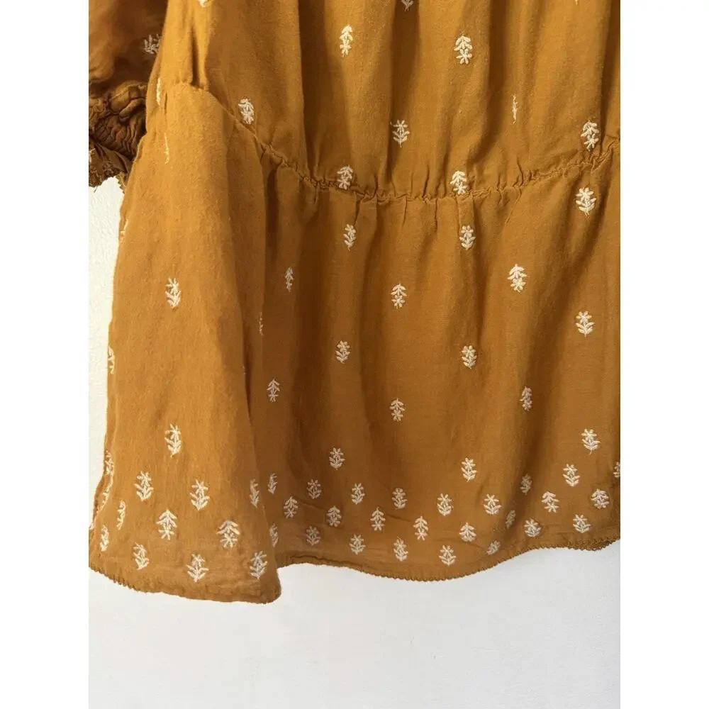 Old Navy Mustard Yellow Smocked Puff Sleeve Peasant Top Women’s Size Large